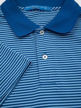 NEW Southern Tide Tide to Trail Blue Stripe Golf Polo Shirt XL